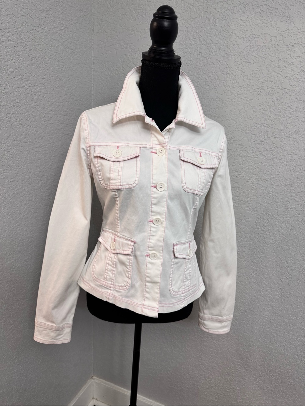 Y2K Plugg Jacket Cotton Plugg Women’s White Jacket Tailored Pink Stitching